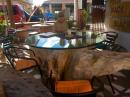 Union Island breakfast cafe: Notice the upside-down tree trunk base used as the table for our breakfast
